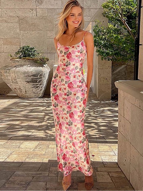 Commense Dresses & Skirts - Commense Pink Floral Slip Maxi Dress
